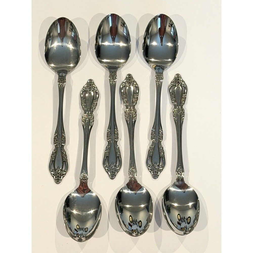 6 Oneida Raphael Stainless Soup Spoons Tablespoons Distinction Deluxe Flatware
